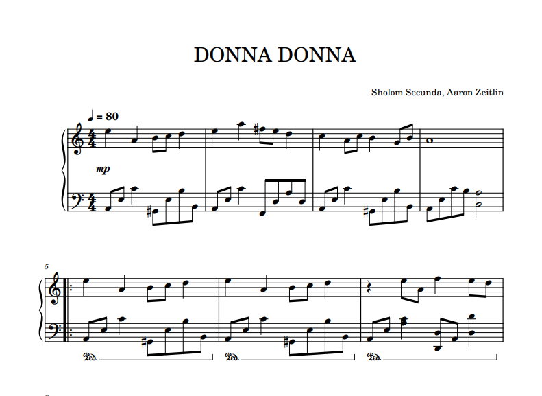 Sholom Secunda, Aaron Zeitlin - Donna Donna sheet music for piano